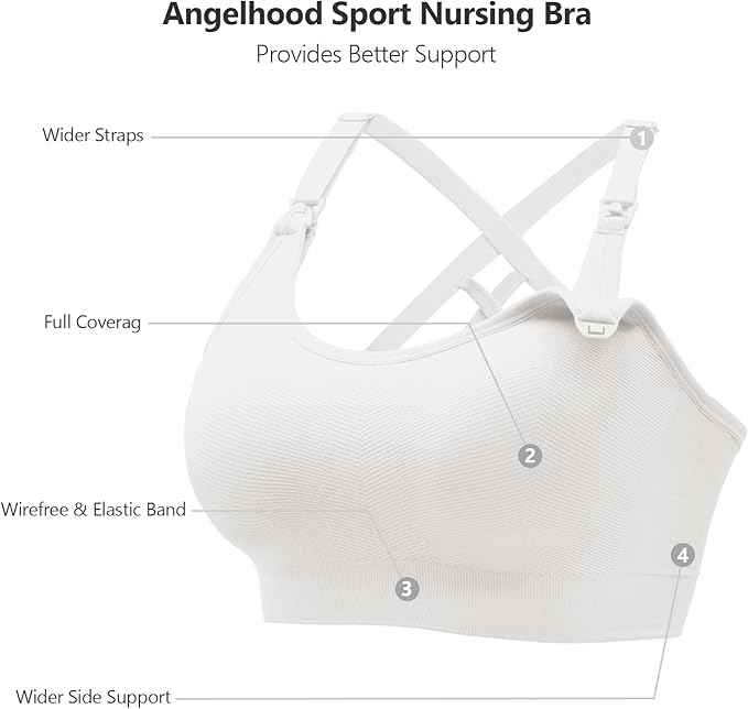 Angelhood Nursing Bras for Breastfeeding, Seamless Nursing Sports Bra Medium Impact Support Maternity Bras for Pregnancy