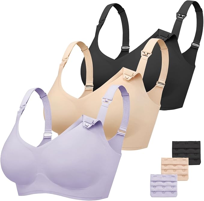Vinfact 3 Pack Nursing Bras for Breastfeeding Comfort Maternity Bras for Pregnancy Wireless Seamless Breastfeeding Bras