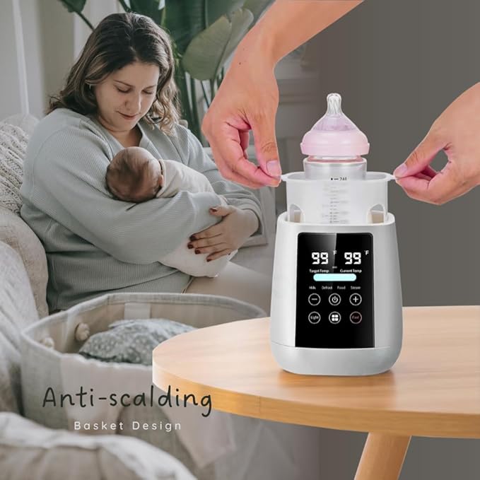 Baby Bottle Warmer, 3-in-1 Milk Warmer, Defrosts Frozen Breastmilk, LED Display, Night Light, Steam Sterilizer, Adjustable Temp, Perfect for Formula, Food Jars, Newborn Gift (White)