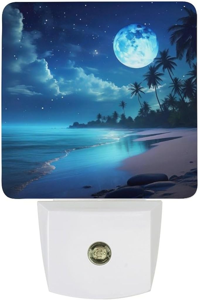 Moon Beach Night Light, Plug into Wall Decor Nightlights for Bedroom, Bathroom, Hallway, Kitchen, with Dusk to Dawn Light Auto Sensors LED Night Lights for Boys Girls Women Men Room Gifts