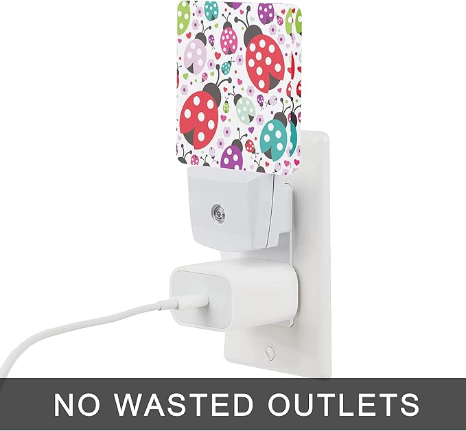 Ladybug Night Light,Cartoon Cute Ladybugs Plug in Night Lights Auto LED Lamp Energy Saving Square Lights for Boys Girls Men Women Gifts