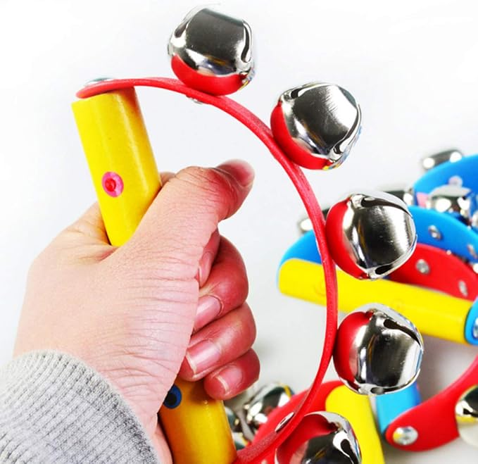 4 Pcs Vivid Color Rainbow Handle Wooden Bells Jingle Stick Shaker Rattle 5/10 Jingle Bells Baby Kids Children Musical Toys