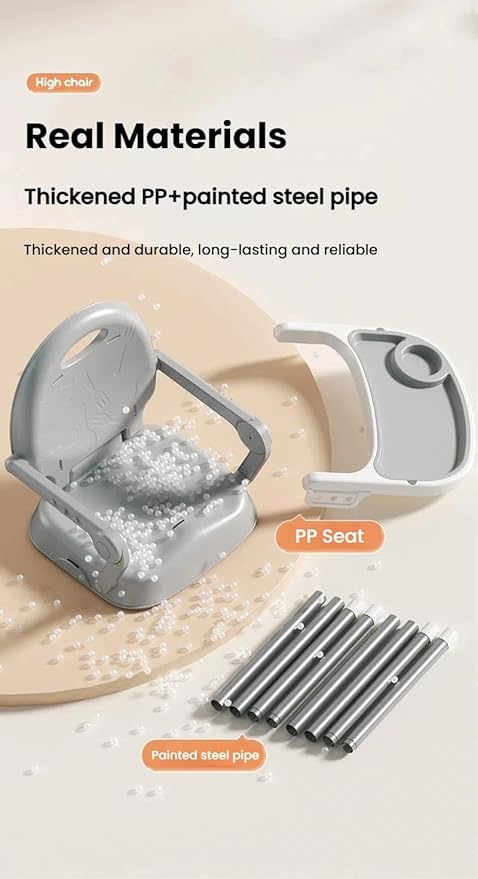 Nine point nine High Chair with Three Modes, Highchair for Babies and Toddlers, Adjustable and Easy to Fold High Chairs, Highchairs with Non-Slip Pedal (8123 Grey)