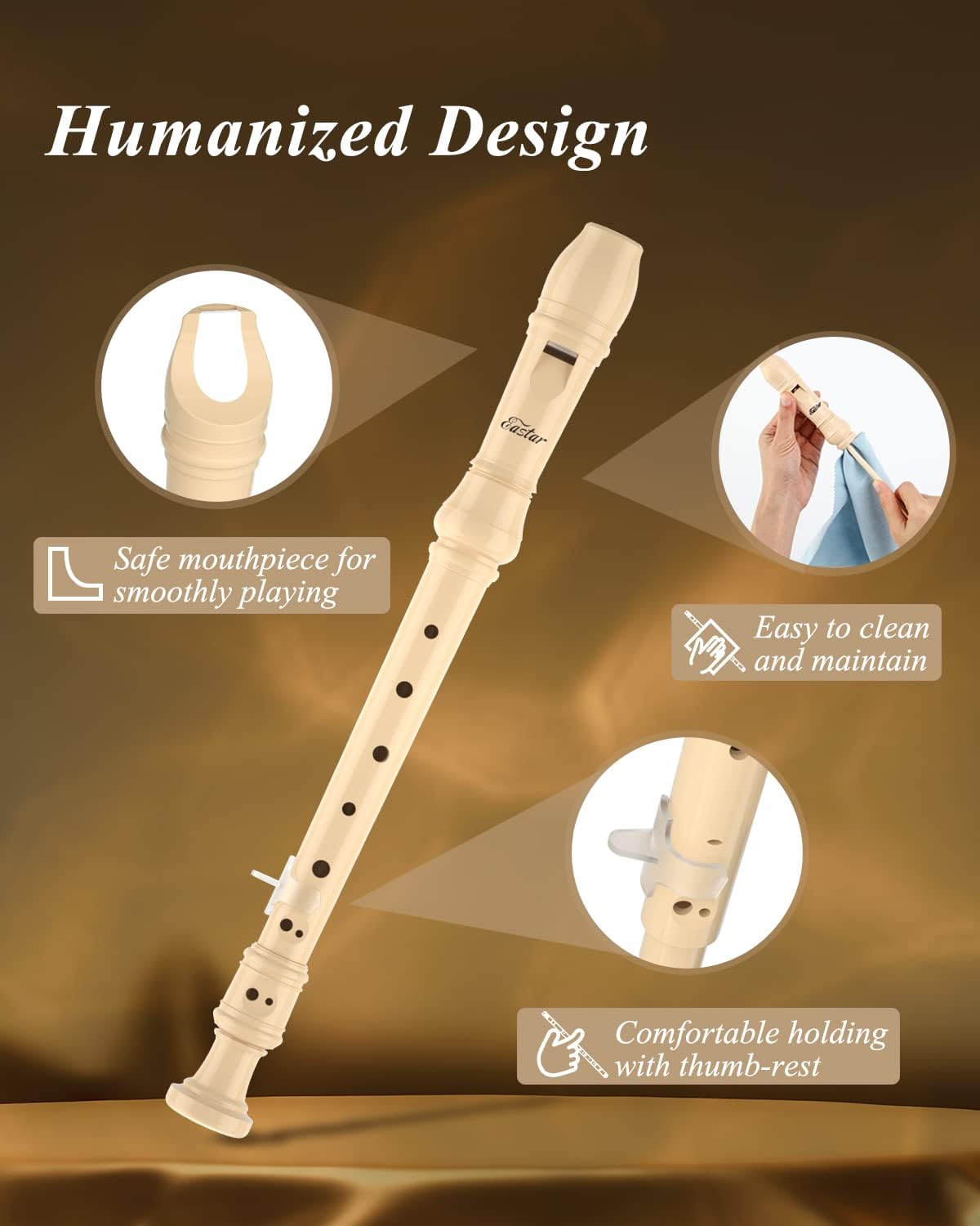 Eastar Soprano Recorder Instrument for Kids Beginner, Baroque Fingering C Key with Cleaning Kit, Thumb Rest, Cotton Bag, Fingering Chart, ERS-21BN, Natural, School-Approved