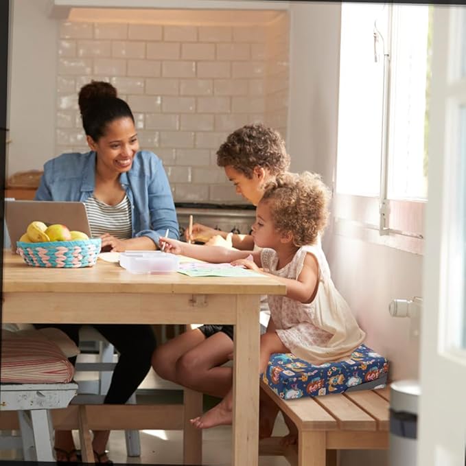 Zicac Portable Toddler Booster Seat for Dining Table, Safer Non-Slip Kids Booster Seat with Double Adjustable Straps, Washable Detachable Strong Support Increasing Cushion for Child (Purple/Yellow)
