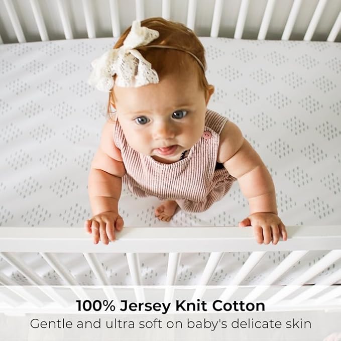 Ely's & Co. Pack N Play Fitted Playard Sheets - Breathable 100% Jersey Knit Cotton - Unisex Mini Crib Mattress Cover - Grey Sage Diamond - 2 Pack Set