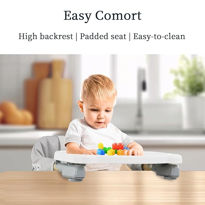 Baby Booster Seat for Table, Toddler Hook On High Chair with Tray, Adjustable Height Foldable Baby Feeding Chair with Carry Bag, for Kitchen Home Travel, Gray