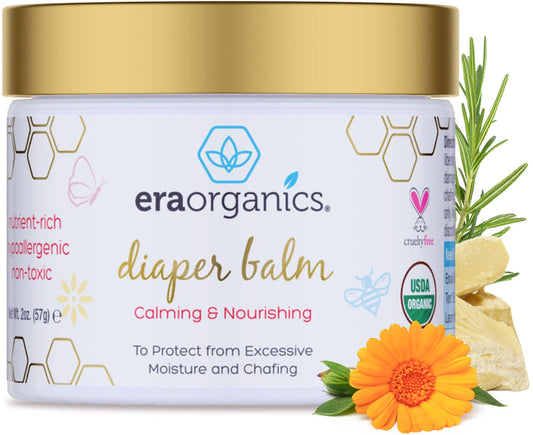 Era Organics Baby Diaper Balm - USDA Organic Ointment Cream Extra Soothing and Nourishing for Dry, Sensitive Skin - All Natural to Help Excess Moisture, Rash or Chafing