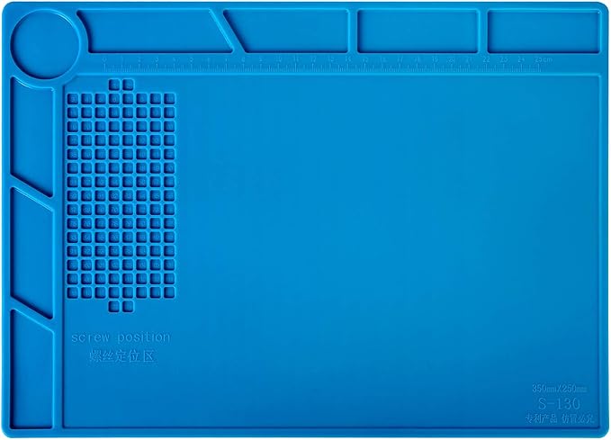 Kaisi S-130 Insulation Silicone Soldering Mat Repair Mat, Heat Resistant Silicone Work Mats 932°F with Scale Ruler and Screw Position for Soldering, CellPhone Electronics Repair, Size: 13.8 x 9.8 inch