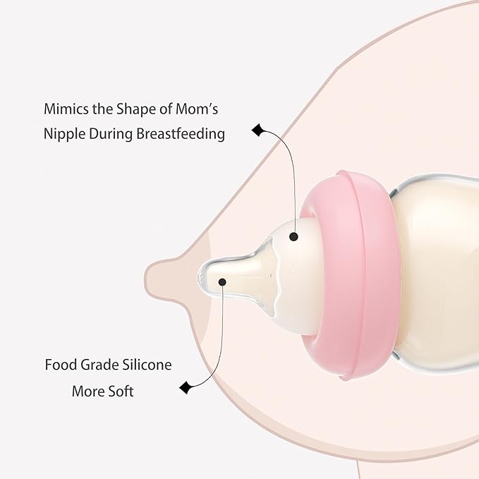 YOHKOH Natural Glass Baby Bottle with Natural Response Nipple, Newborn Anti-Colic Baby Bottles, Wide Neck Mushroom Cap Baby Bottle, Clear ((5.4oz (Pack of 2), Multicolour)