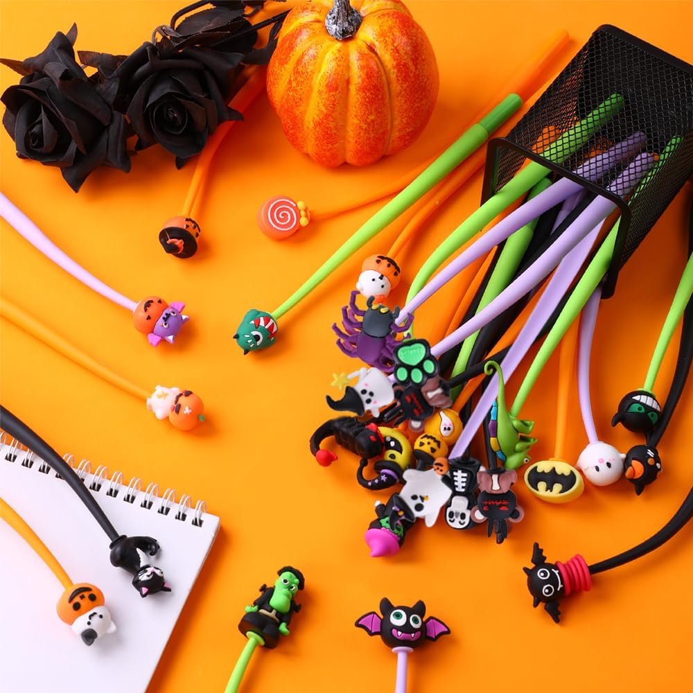 30pcs Halloween Fun Pens for Kids ,Halloween Cute Bobblehead Squishy Stress Relief Pens Novelty Swingable Black Ink Gel Writing Stationery for Holiday Students Rewards Party Favors