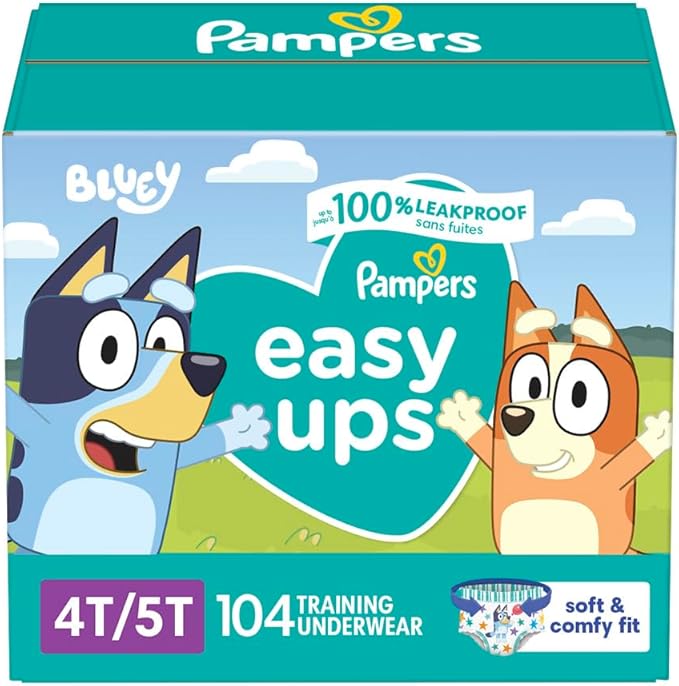 Pampers Training Pants - Easy Ups Boys & Girls Bluey - Size 4T-5T, 104 Count, Children's Potty Underwear (Packaging May Vary)
