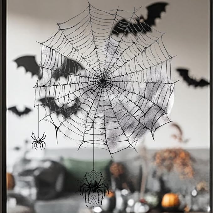 Creepy Spider Web Window Stickers - Halloween Essential Window Decorations Quick Paste Indoor and Outdoor Home Living Room Windows, Front Door Glass, Office Partitions, Store Windows 1Sheet