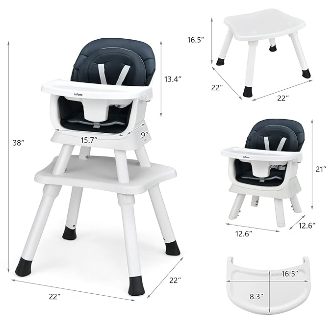 INFANS 8 in 1 Baby High Chair, Convertible Highchair for Babies and Toddlers, Infant Dining Booster Seat, Building Block Table, Kids Stool Table Chair Set with Removable Tray
