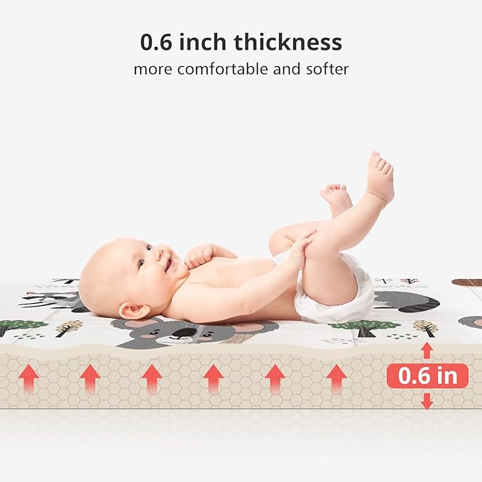 Foldable Baby Play Mat, PIGLOG 50x50 Playpen Mat, 0.6in Thick Waterproof Playmats for Babies and Toddlers Kids, Safe Foam Playmat for Tummy Time, Reversible Portable Baby Floor Mat for Infant, Koala