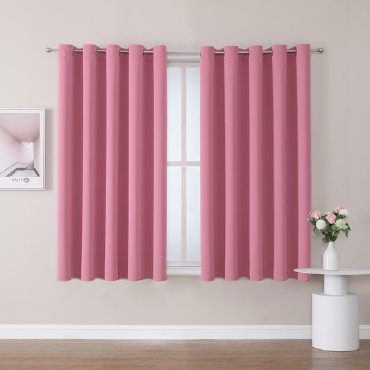 ChrisDowa Blackout Curtains 70 inches Wide for Bedroom - 2 Panels Set Extra Wide Grommet Thermal Insulated Room Darkening Curtains for Living Room (Pink, 70 x 63 Inch)
