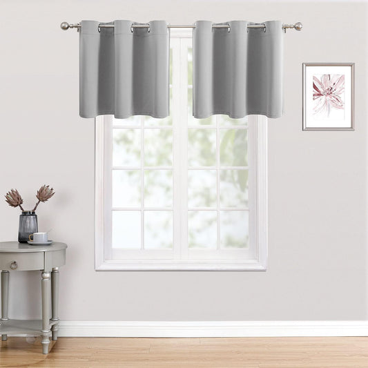 ChrisDowa Small Kitchen Valances for Windows - Grommet Short Thermal Insulated Room Darkening Window Valances Curtains for Living Room (2 Panels, Light Grey, 42 x 18 Inch)