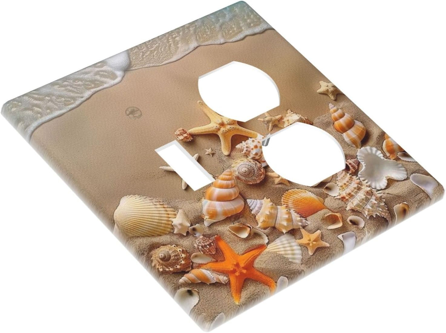 Decorative Outlet Covers Beachy Sea Ocean Seashell Starfish 2 Gang Wall Plate Cover Single Toggle Duplex Combo Two Switch Light Switch Cover Plate Jumbo Dual GFCI Faceplate