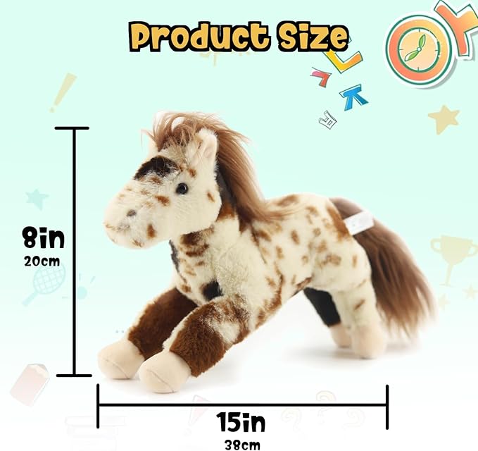 15" Spotted Horse Stuffed Animals for Boys and Girls,Soft and Adorable Stuffed Horse Plush Toys for Newborn Babies and Kids,Great Gifts on Birthday,Christmas,Machine Washable
