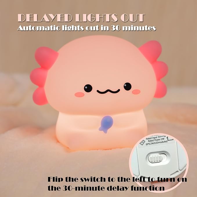 Axolotl Cute Cartoon Nursery Night Lights, Animal Design Safe Silicone Soft LED Nursery Lamp for Toddler Room Decoration