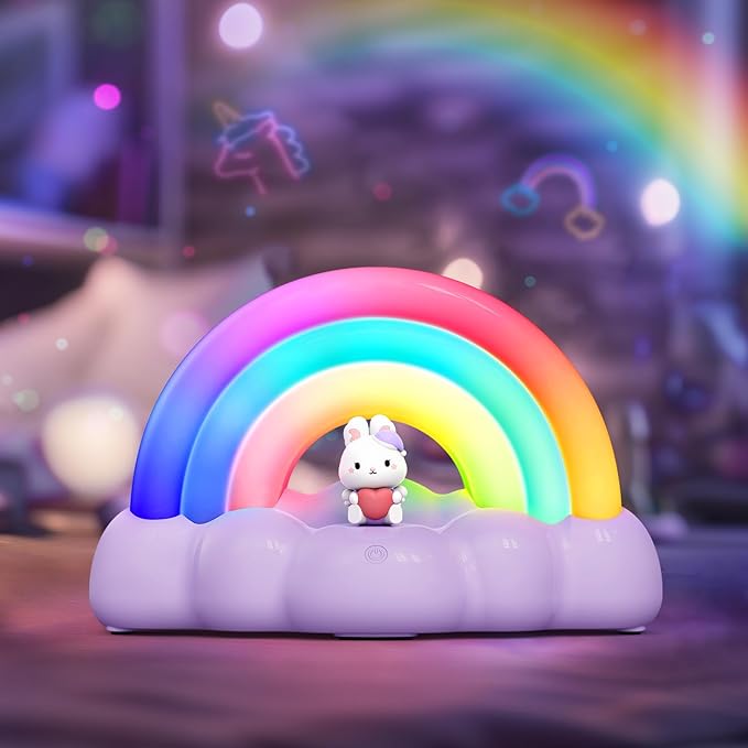 Rainbow Night Light, Kids Light with Three Mode and 30 min Timing LED Rechargeable Touch Control Neon Light for Kids Room,Nursery Night Light for Baby, Gift for Girls and Boys (Purple)