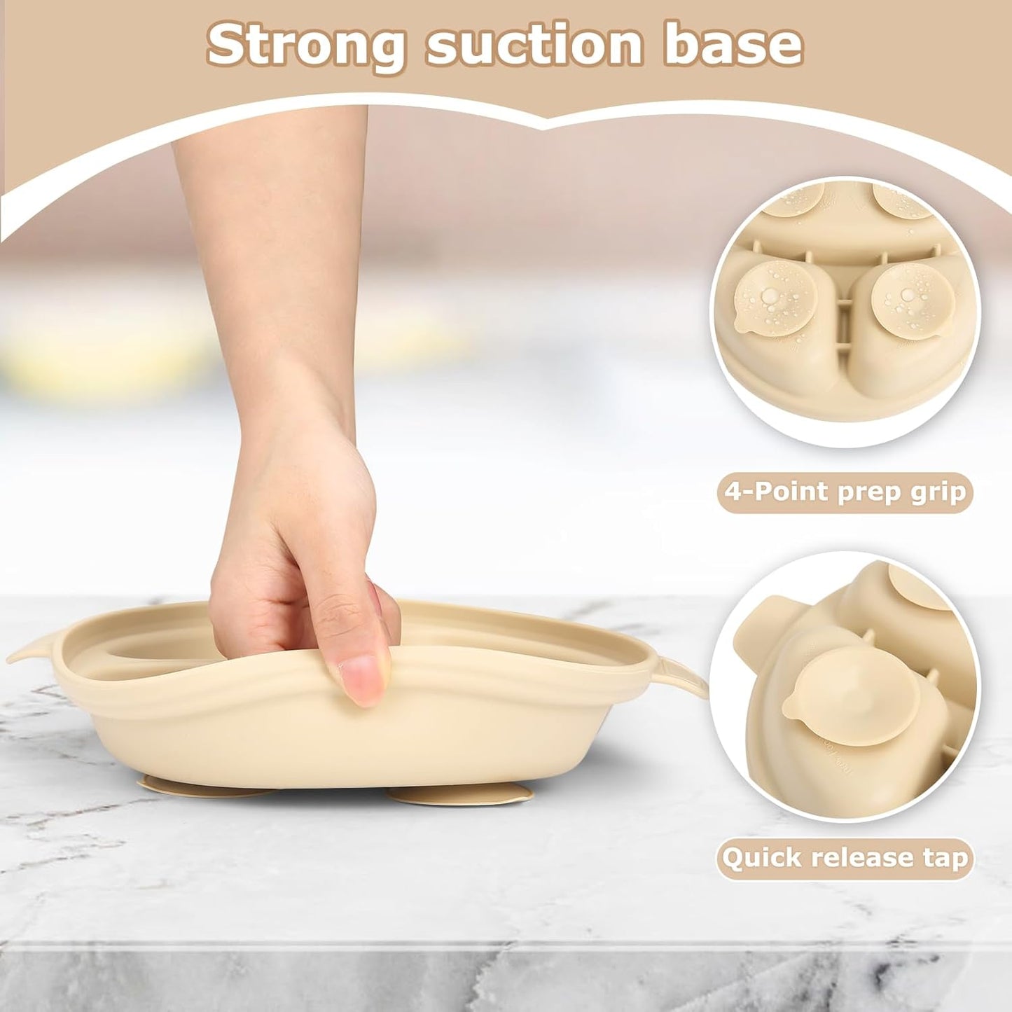 Stainless Steel Baby Plate and Bowl with Suction, Baby Bowl and Divided Kids Toddler Plate with Removable Silicone Shell, Non-Slip Toddler Baby Feeding Set, Forks + Spoons Included-Cream