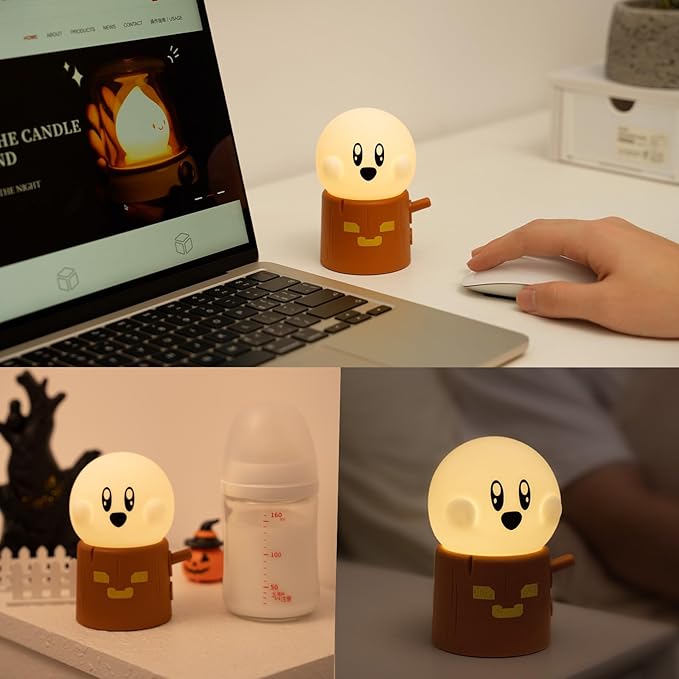 Ghost Campfire Night Light, Small Ambient Lamp, Cute Night Light, 2 Modes/Rechargeable/Cordless/Dimmable Brightness, Warm Lamps for Kids Sleep Buddy, Work/Study Buddy, Gift
