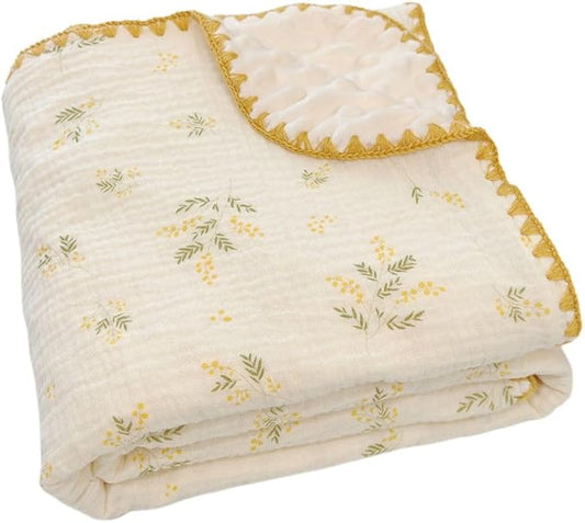 Baby Muslin Thick Blanket Double Layer Soft Neutral Receiving Blanket Crib Bedding 40x40 inch Throw Blanket 40"x40"