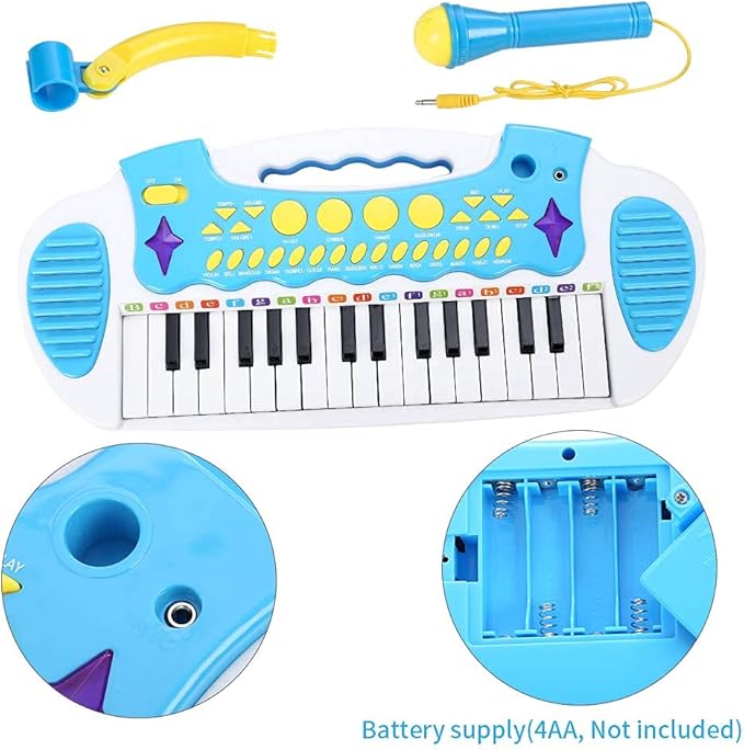 Love&Mini Piano Toy Keyboard for Kids - Baby Girls Toys with 31 Keys and Microphone Musical Instrument Birthday Gift for 3+ Years Old Girls and Boys (Blue)