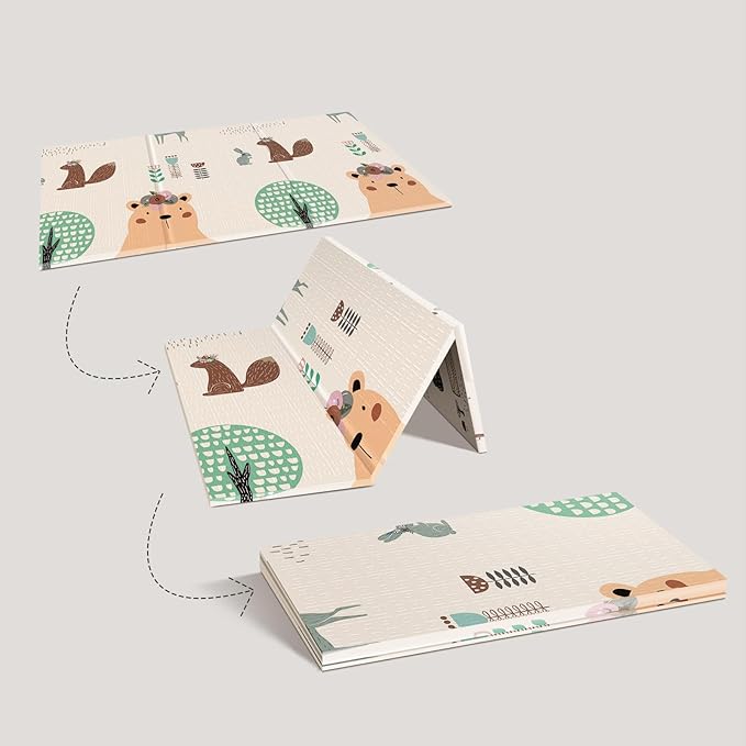 UANLAUO Foldable Baby Play Mat, Extra Large Waterproof Activity Playmats for Babies,Toddlers, Infants, Play & Tummy Time, Foam Baby Mat for Floor with Travel Bag (Bear(59x59x0.4inch))