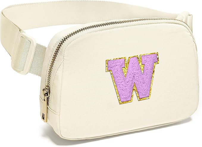 Gitus Gifts for 8 9 10 11 12 Year Old Girls Belt Bag Fanny Pack Crossbody Bags with Initial Letter Patch Cute Stuff Birthday Gifts for Teen Girls Women Personalized Trend Stuff (Ivory-W)