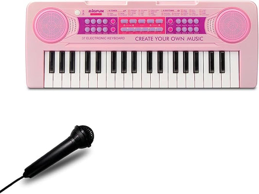 Kids Piano Keyboard Toys, 37 Keys Music Keyboard Piano for Kids with Microphone, Learning Educational Toddler Keyboard Toys for Kids Ages 3-8 (Pink)