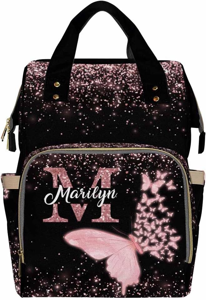 Custom Baby Bag For Mothers Day Gift Shoulders Bag Nappy Daypack Baby Bags Fors Customized Personalized Name Bag Nappy Backpack Waterproof Mommy Bag, Neon Butterfly