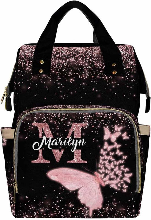 Custom Baby Bag For Mothers Day Gift Shoulders Bag Nappy Daypack Baby Bags Fors Customized Personalized Name Bag Nappy Backpack Waterproof Mommy Bag, Neon Butterfly