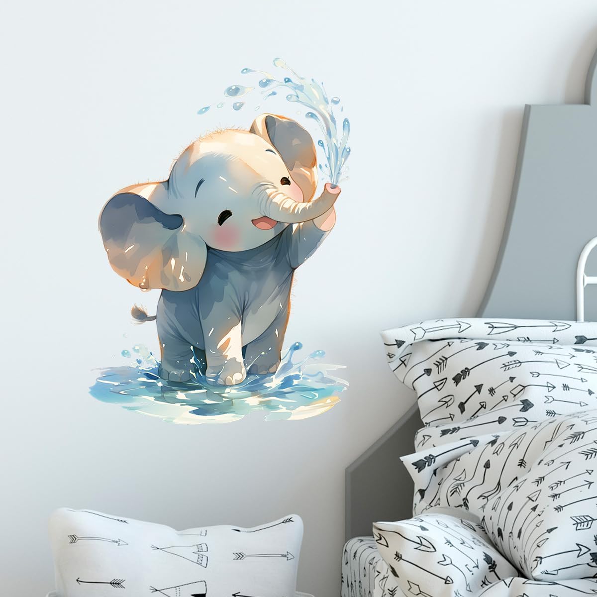 Cartoon Baby Elephant Wall Decals Removable Animal Vinyl Stickers for Nursery Bathroom and Kids Playroom Water Play Decor Peel and Stick Wall Art