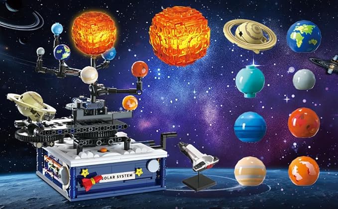 Solar System Building Sets with Light - Rotatable Space Exploration Building Toys with 9 Planets & Rocket Sets Science Astronomy Educational Gifts for Boys Girls Age 6+ Years Old Kids(775 PCS)