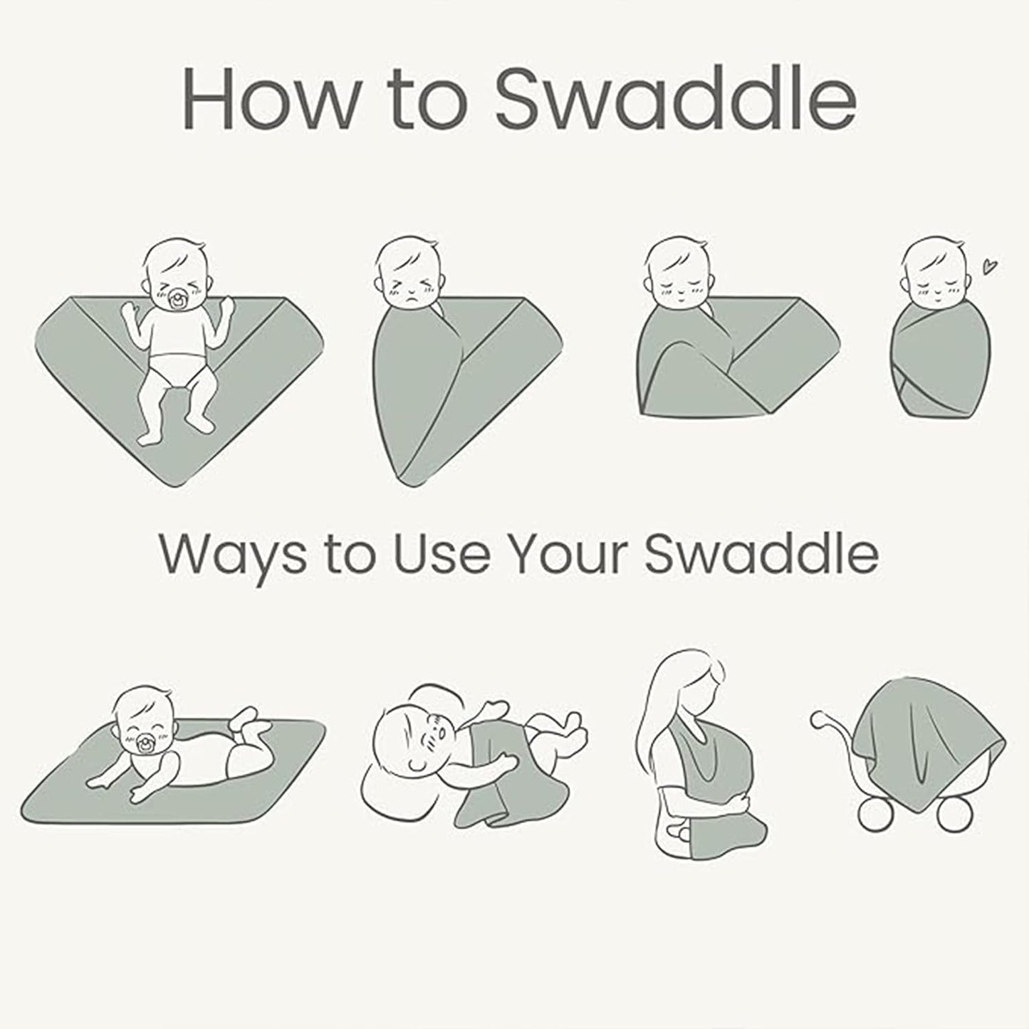 Konssy Knit Baby Blanket 2 Pack, Soft Ribbed Swaddle Receiving Blankets for Boys & Girls, Lightweight Cozy Swaddling Wrap for Newborns, Infants, & Toddlers, 33x42 Inch (Beige, Sage)