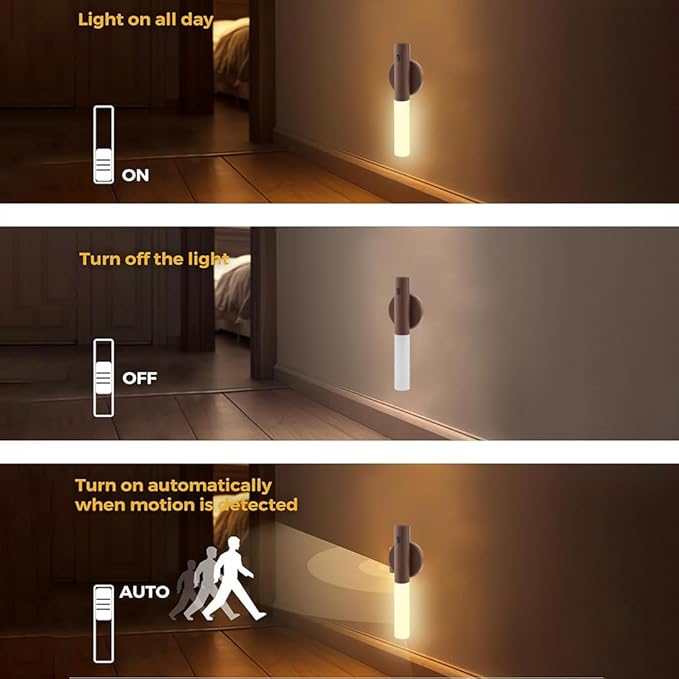 LANDGOO LED Nursery Night Light, Body Motion Sensor Nursing Lamp, Rechargeable Battery Powered Magnetic 360° Portable Lighting for Bedroom Bathroom, Walnut Wood 2Pcs