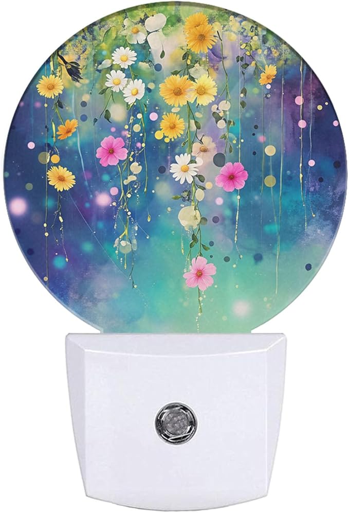 EKOBLA Ivy Flowers LED Night Light Spring Summer Green Floral Ivy Plant Wisteria Blossoms Dusk to Dawn Plug-in Nightlights Auto Sensor for Home Indoor Bathroom Hallway Kitchen