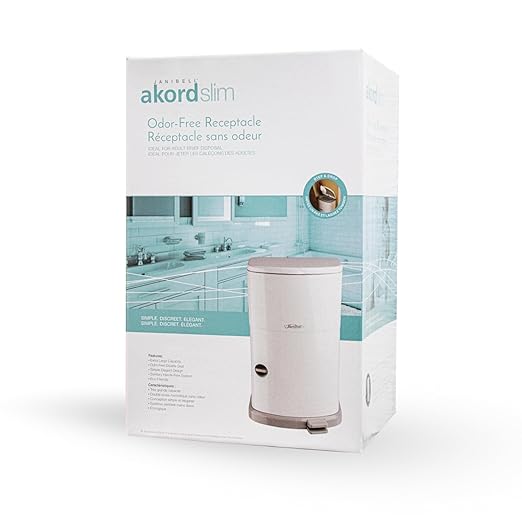 Janibell Akord Slim Adult Diaper Disposal System 7 Gallon Odor Locking Double-Sealed Adult Diaper Pail with Hands-Free Foot Pedal, Holds 22 Large Briefs, Continuous Liner, Durable ABS Resin