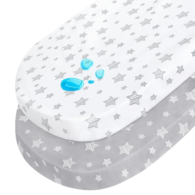 Waterproof Bassinet Sheets 2 Pack, Compatible with Dream On Me Karley/Lacy & Fisher-Price & Baby Delight Snuggle Nest Bassinet, 30" X 15" Fits Most bassinets and Cradles