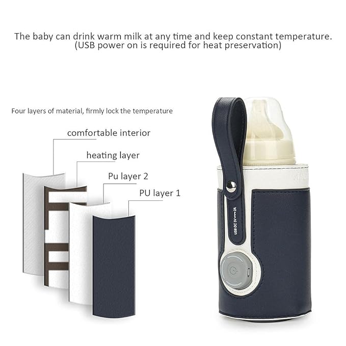 GOTOTOP Bottle Warmer Bag Portable Baby Bottle Warmer Leather Three Gears Adjustable Heated Bottle Bag Car Portable Thermostat Heating Cup Cover (c)