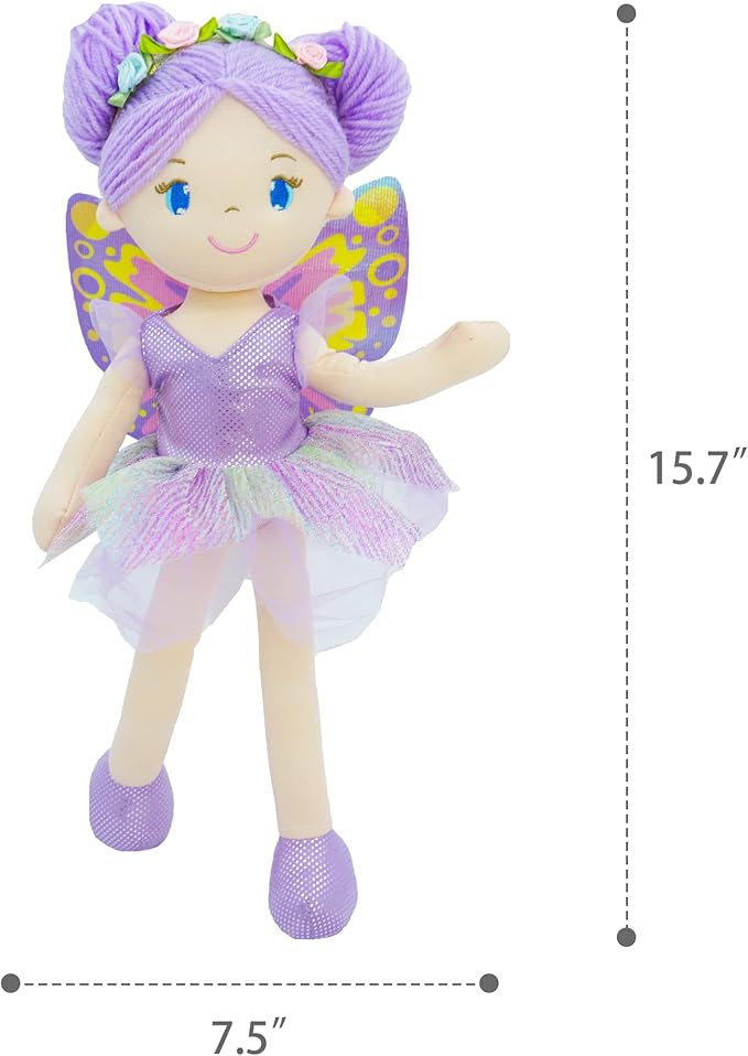 June Garden 16" Enchanted Garden Fairy Doll Yaritza - Plush Stuffed Soft Doll Girl Gift - Purple Outfit and Wings