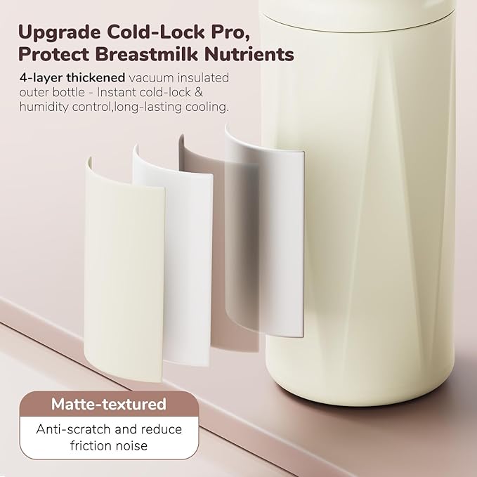 22oz Portable Breast Milk Cooler Bottle-Breastmilk Chiller for Outdoor Travel Mom, Keeps Milk Fresh Cooling for 24 Hours,Breastfeeding Essentials with 2pcs Bottle for Breastmilk Storage
