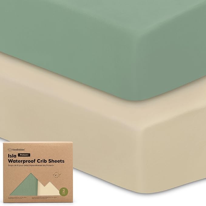 2-Pack Waterproof Baby Crib Sheets for Boys, Girls - 52x28 Viscose Derived from Bamboo Toddler Bed Sheet Neutral, Fitted Crib Mattress Protector Cover for Baby Bedding, Soft & Gentle (Hedges)