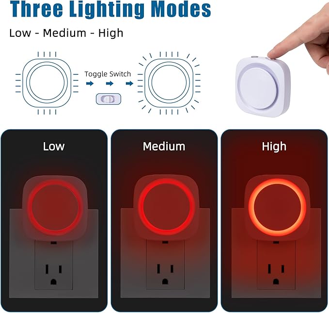 Red Night Lights Plug into Wall, 4 Packs Dimmable Night Light with Dust to Dawn Sensor, Automatically Turn on and Off, Gentle Glow Nightlight for Bathroom,Bedroom,Stairs,Kitchen,Hallway, Red