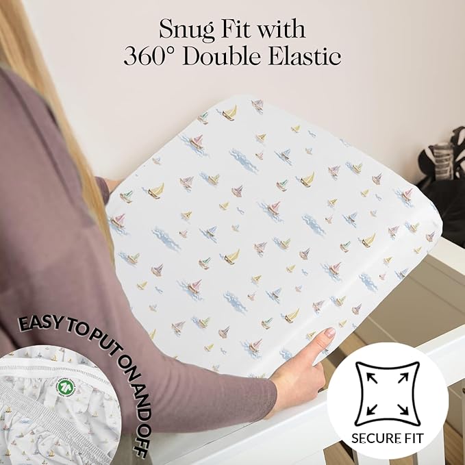 100% Organic Cotton Crib Sheets (3-Pack) - GOTS Certified - Breathable Organic Crib Sheets - Double-Elastic for Secure Fit, Extra Protection for Your Baby - Gender-Neutral Sheet (28"x55")/ 140 x 70cm