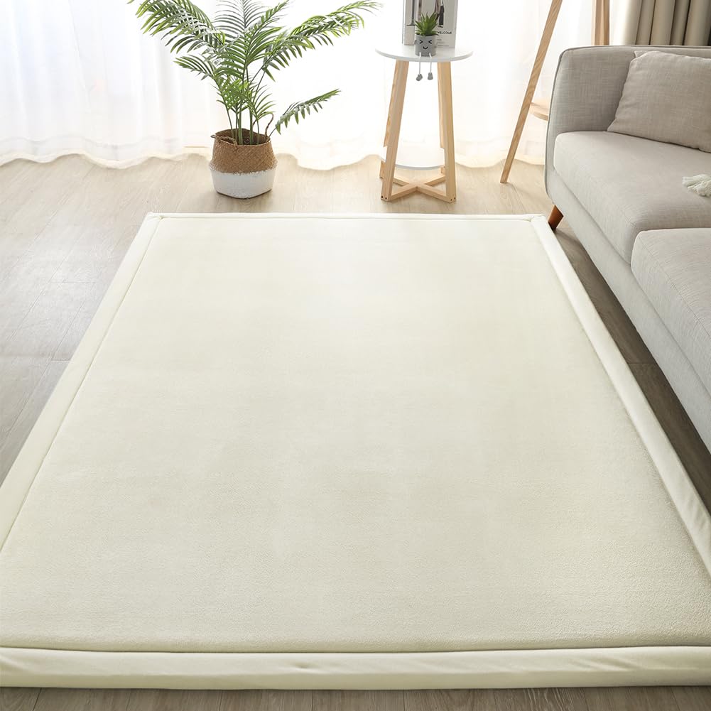 Loartee Coral Velvet Crawling Rug (4'11"x6'7", Beige) for Toddler Children Play Area Rug Yoga Mat Exercise Pad Carpet