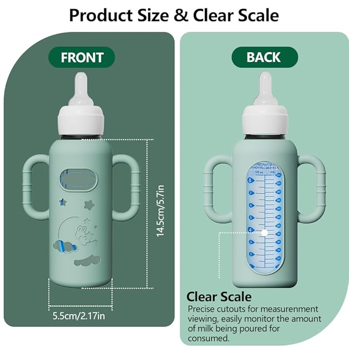 4 Pack Silicone Sleeves for Dr. Brown's Glass Bottles - Drop Protection Bottle Sleeves,Compatible with Dr. Brown's Newborn Glass Bottles,with Silicone Handles,8 oz
