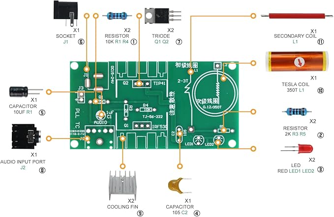 Tesla Coil Soldering Kit with Purple Arc & Bluetooth Music Sync | DIY Spark Generator for Science Experiments, Lighting Lamps, and Audio Visual Effects
